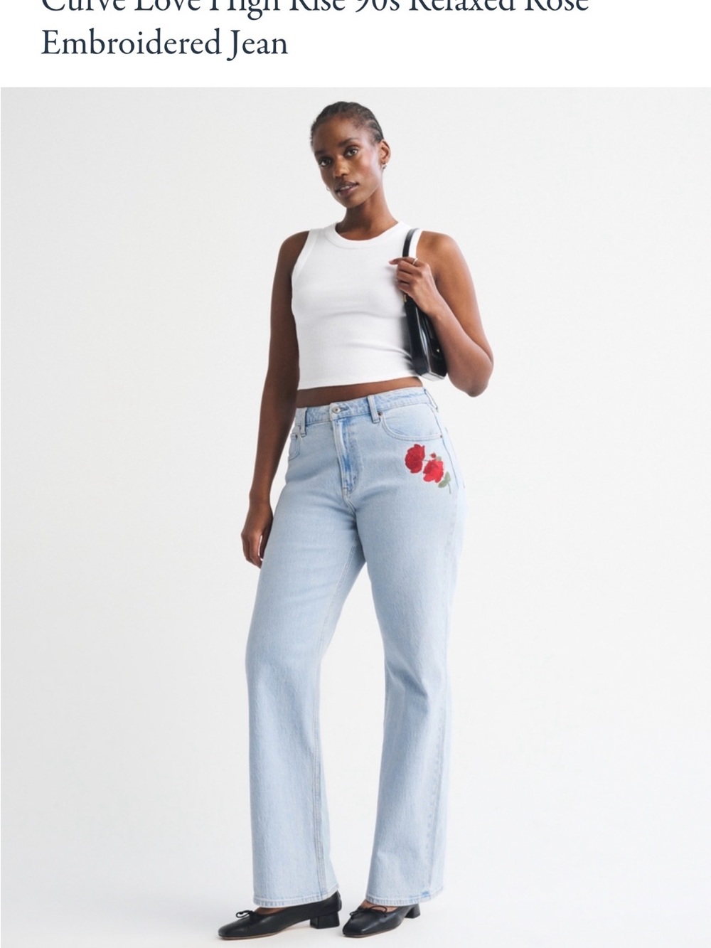 Abercrombie & Fitch Light Wash High-Rise Jeans with Red Rose Motif